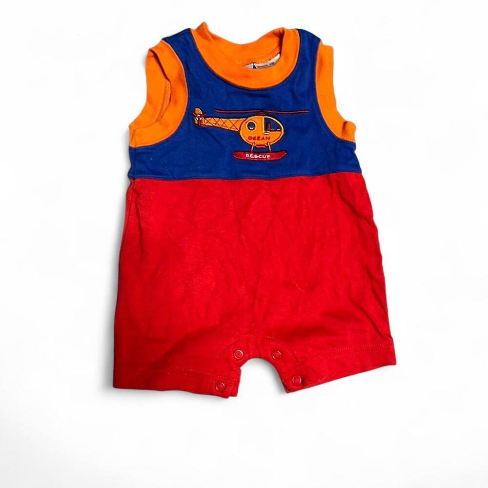 Vintage 90s newborn helicopter ocean rescue romper one piece bright color block